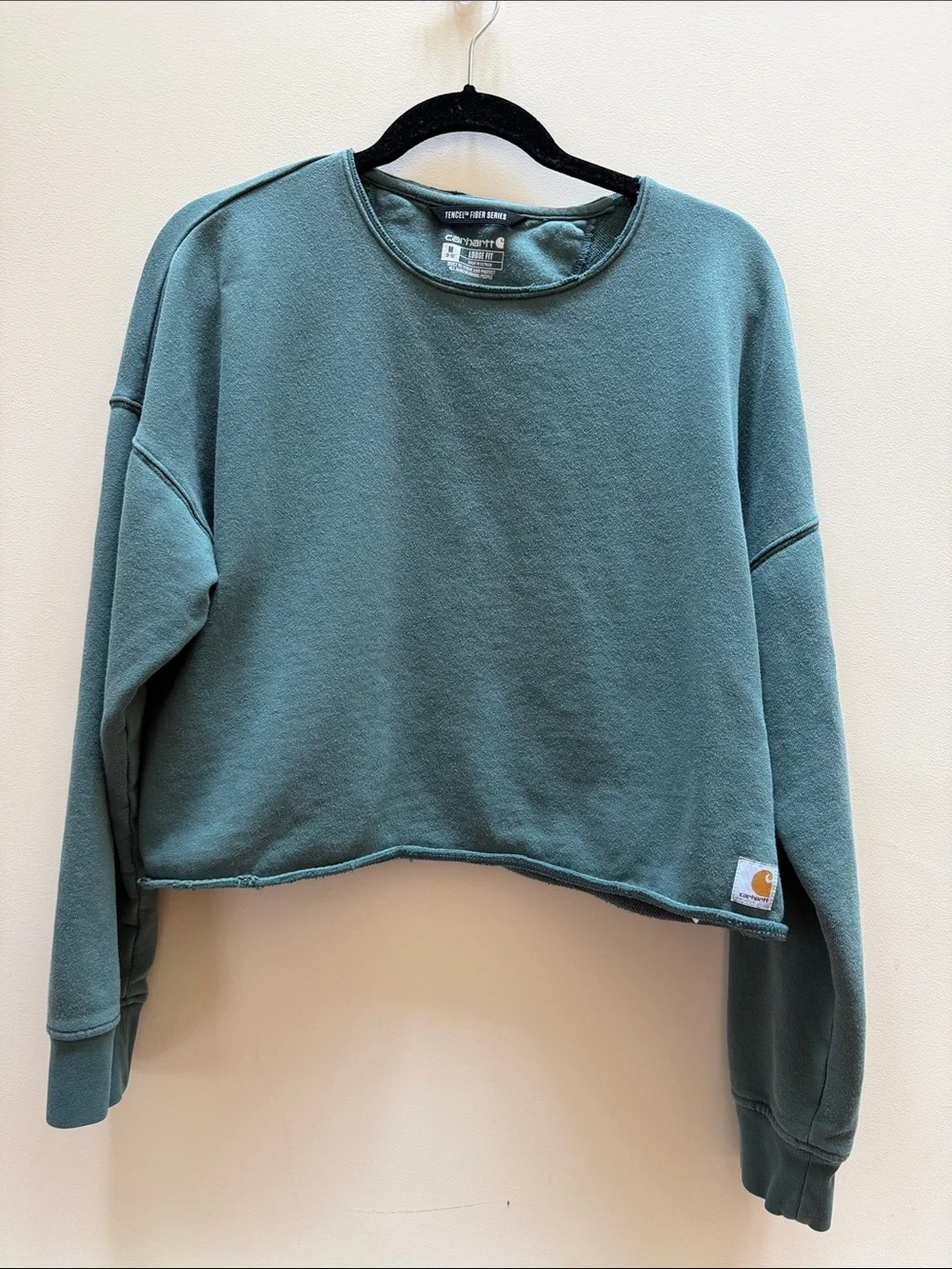 Carhartt Women's Cropped Crewneck Sweatshirt - Teal loose fit cropped Medium